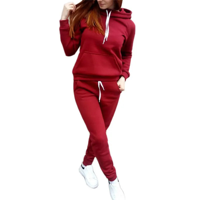 Winter Two-piece Tracksuit Jogging Suits For Women Sport Suits Black Gray Hooded