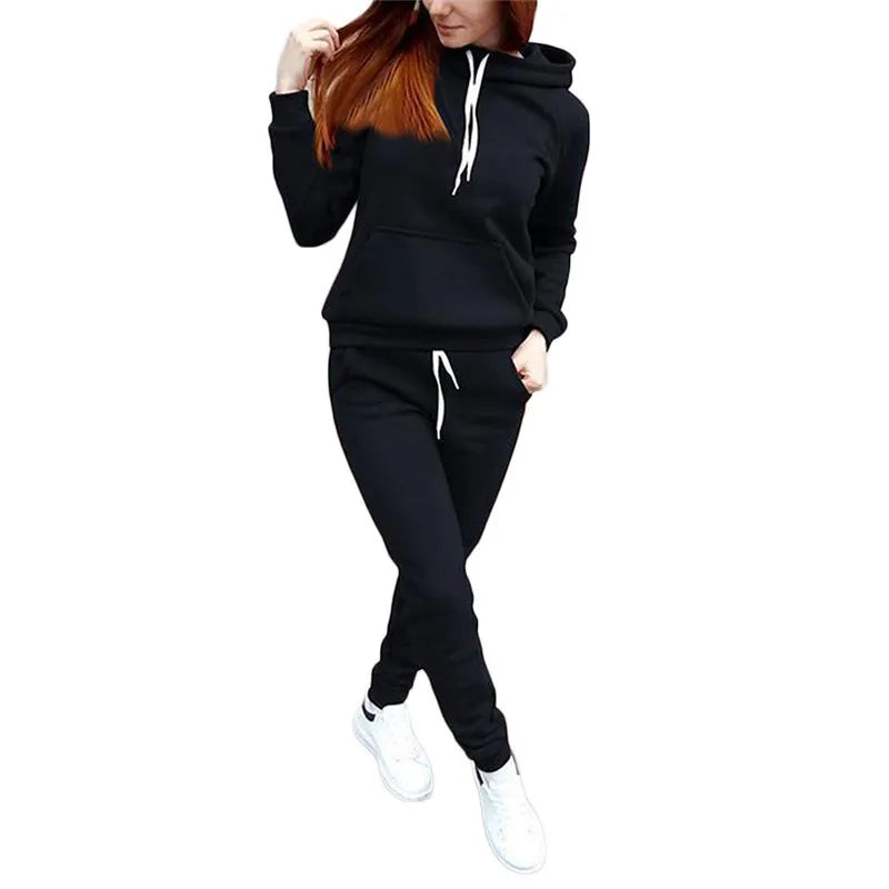 Winter Two-piece Tracksuit Jogging Suits For Women Sport Suits Black Gray Hooded