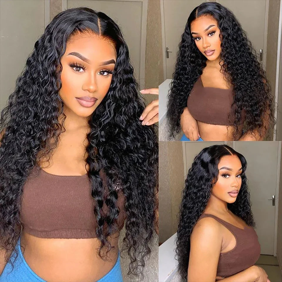 Indian Water Wave Human Hair Bundles With Frontal Wet