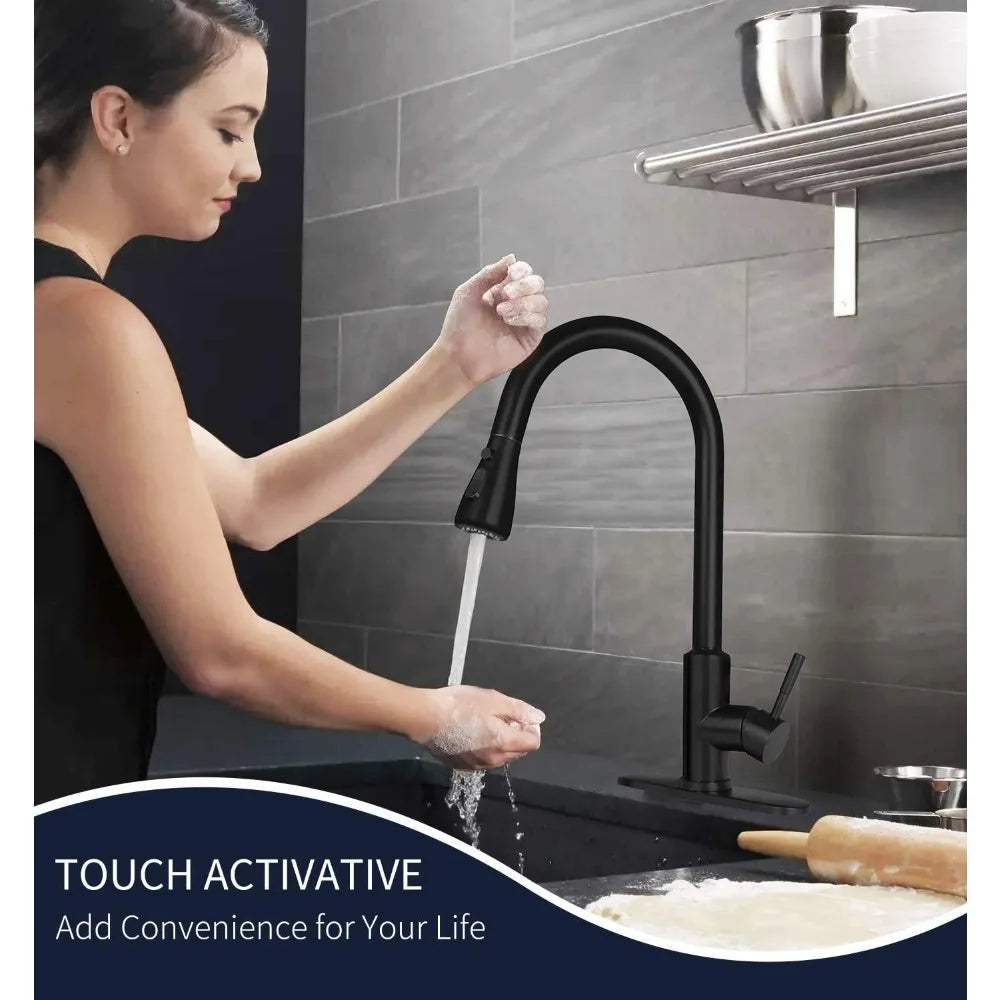 Touch Kitchen Faucet With Sprayer Wall Tap Matte Black Kitchen Sink Faucet With Pull Down Sprayer