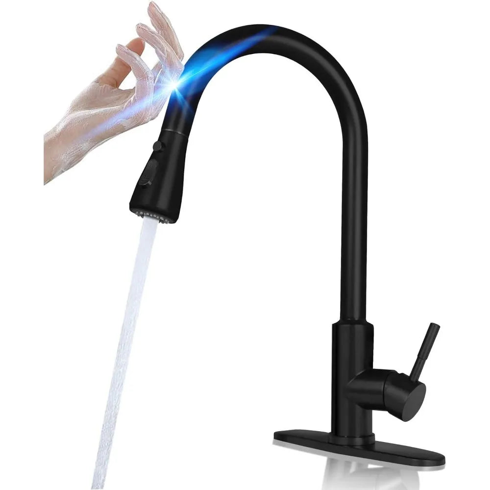 Touch Kitchen Faucet With Sprayer Wall Tap Matte Black Kitchen Sink Faucet With Pull Down Sprayer