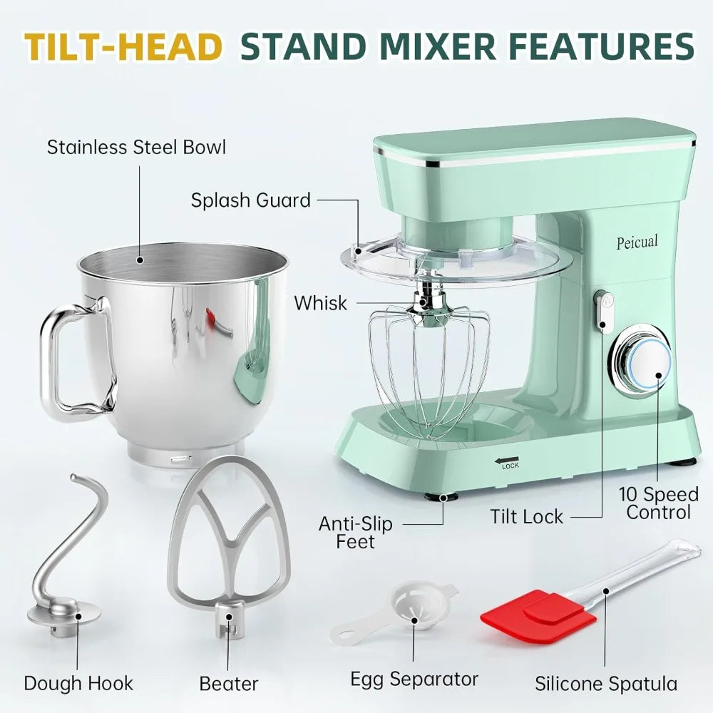 Stand Mixer, 5.5QT 10+P Speed Tilt-Head Kitchen Electric Mixer, Food with Stainless Steel Bowl