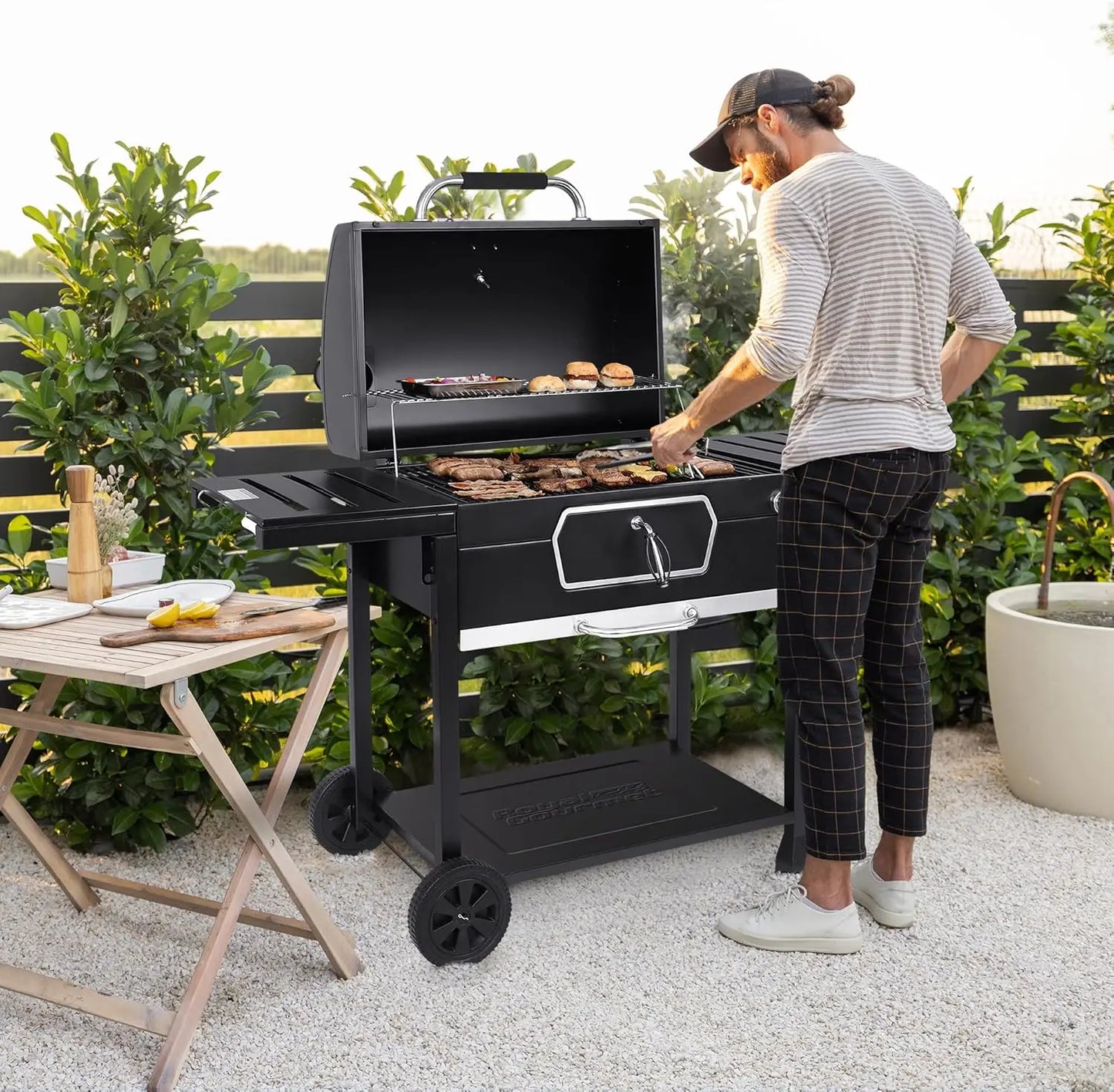 30-Inch Charcoal Grill, Deluxe BBQ Smoker Black Large