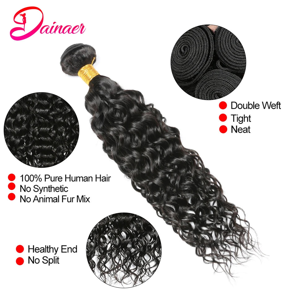 Indian Water Wave Human Hair Bundles With Frontal Wet