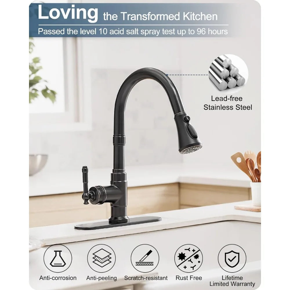 3-Function Kitchen Sink Faucet 3 Hole or 1 Hole Rubbed Bronze Kitchen Faucet With Pull Down Sprayer Water