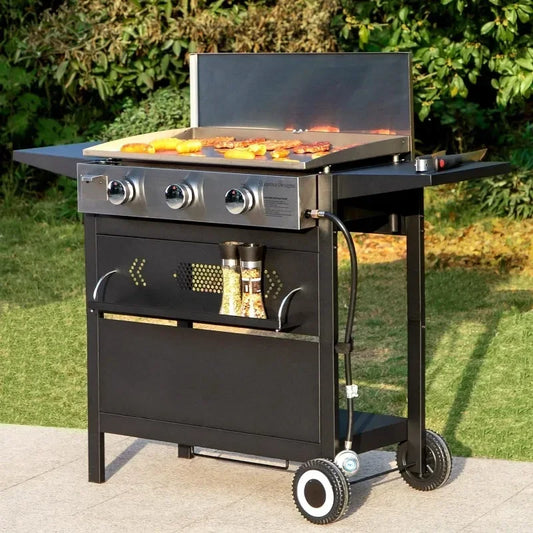 Flat Top Gas Griddle Grill with Lid 3-Burner Propane BBQ. Can Be Converted Into Table Top Griddle