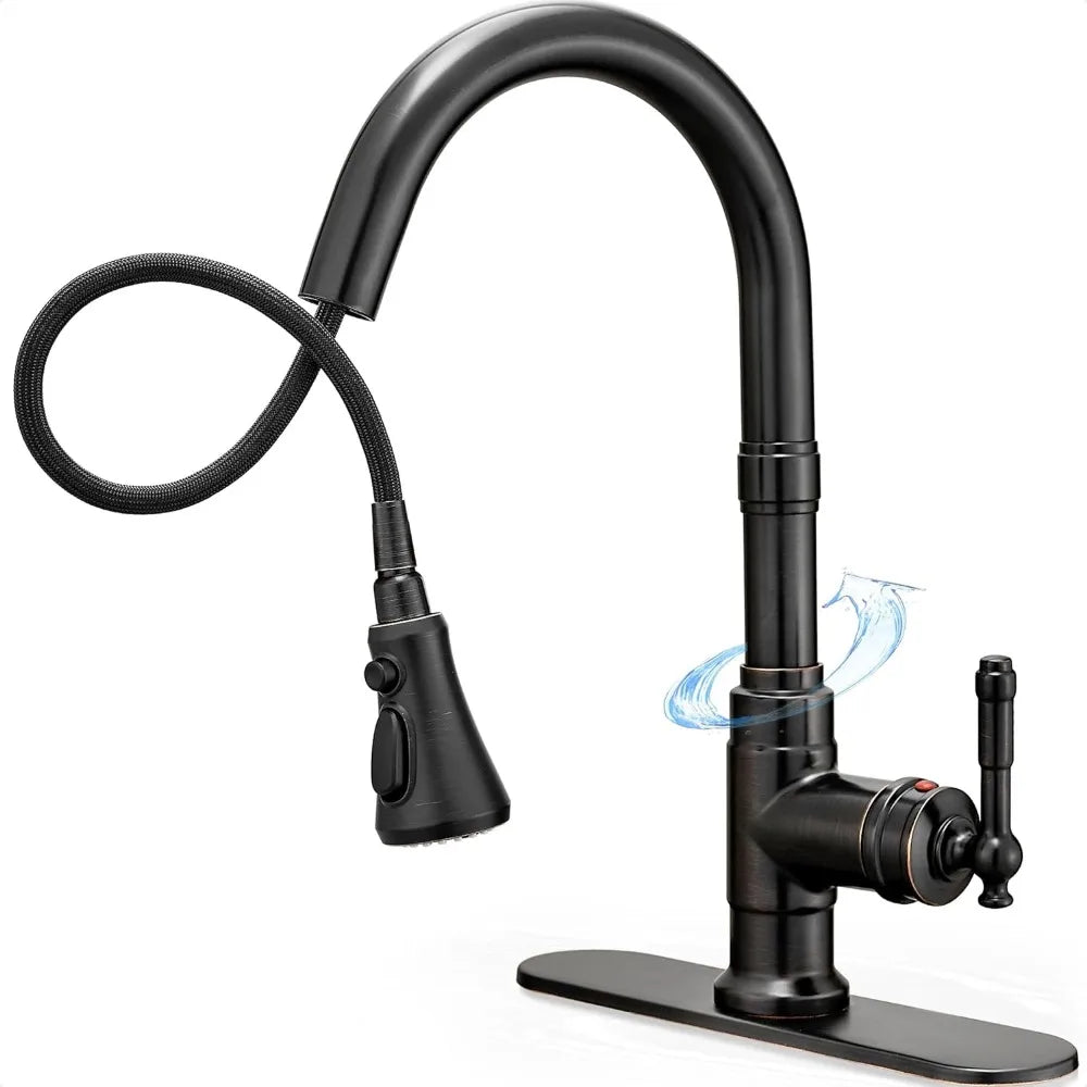 3-Function Kitchen Sink Faucet 3 Hole or 1 Hole Rubbed Bronze Kitchen Faucet With Pull Down Sprayer Water