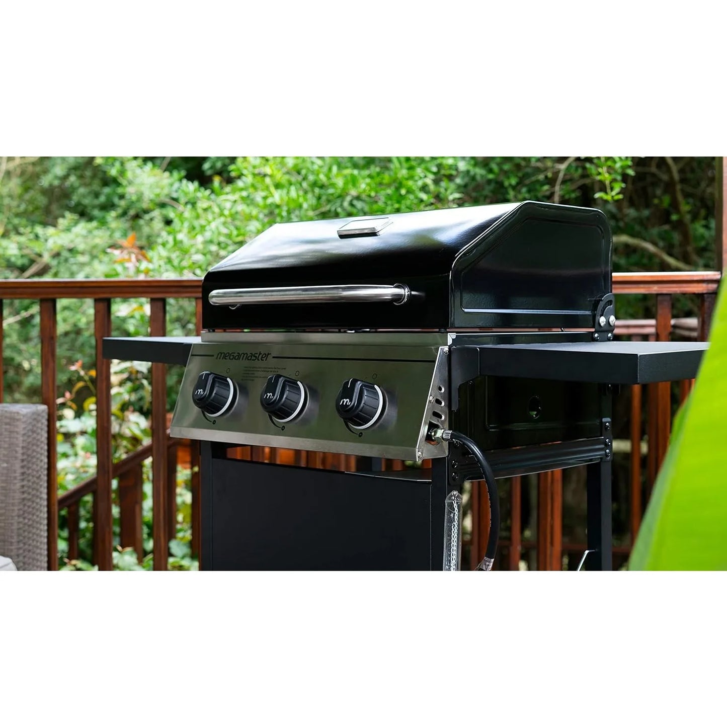 3-Burner Propane Gas Grill with 2 Foldable Side Tables, 30000 BTUs