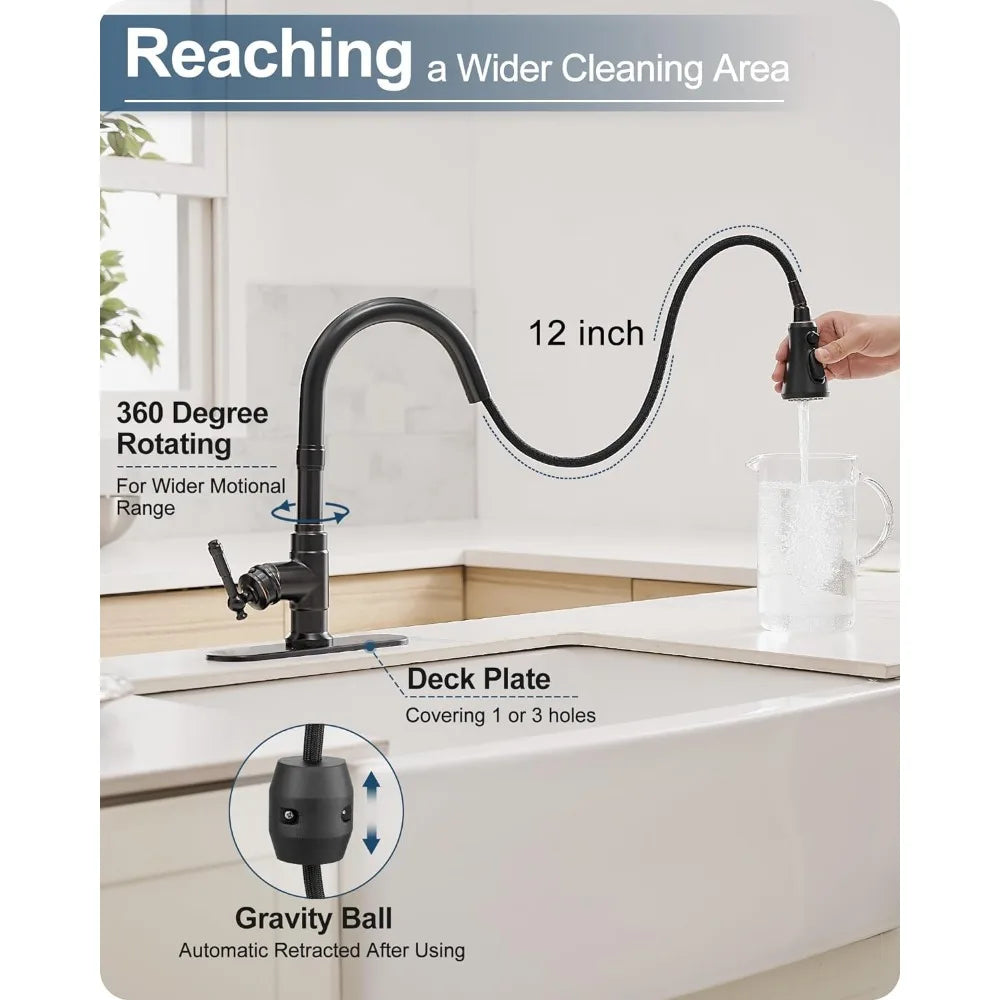 3-Function Kitchen Sink Faucet 3 Hole or 1 Hole Rubbed Bronze Kitchen Faucet With Pull Down Sprayer Water