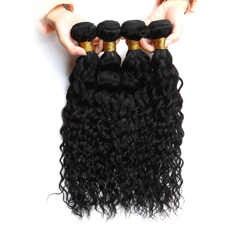 Indian Water Wave Human Hair Bundles With Frontal Wet