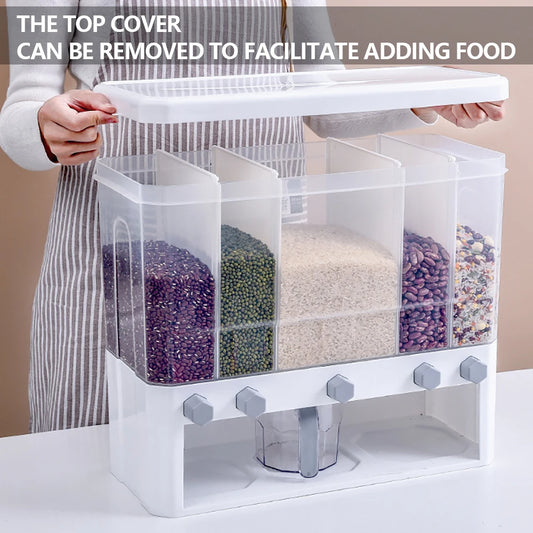 Dry Food Dispenser Cereal Food Storage Boxs Container 5-Grid Home Kitchen acceesories 10Kg