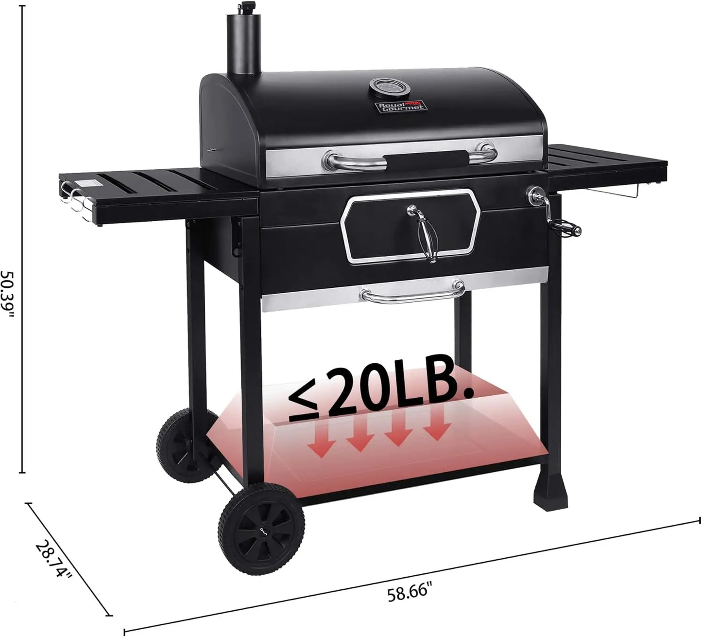 30-Inch Charcoal Grill, Deluxe BBQ Smoker Black Large