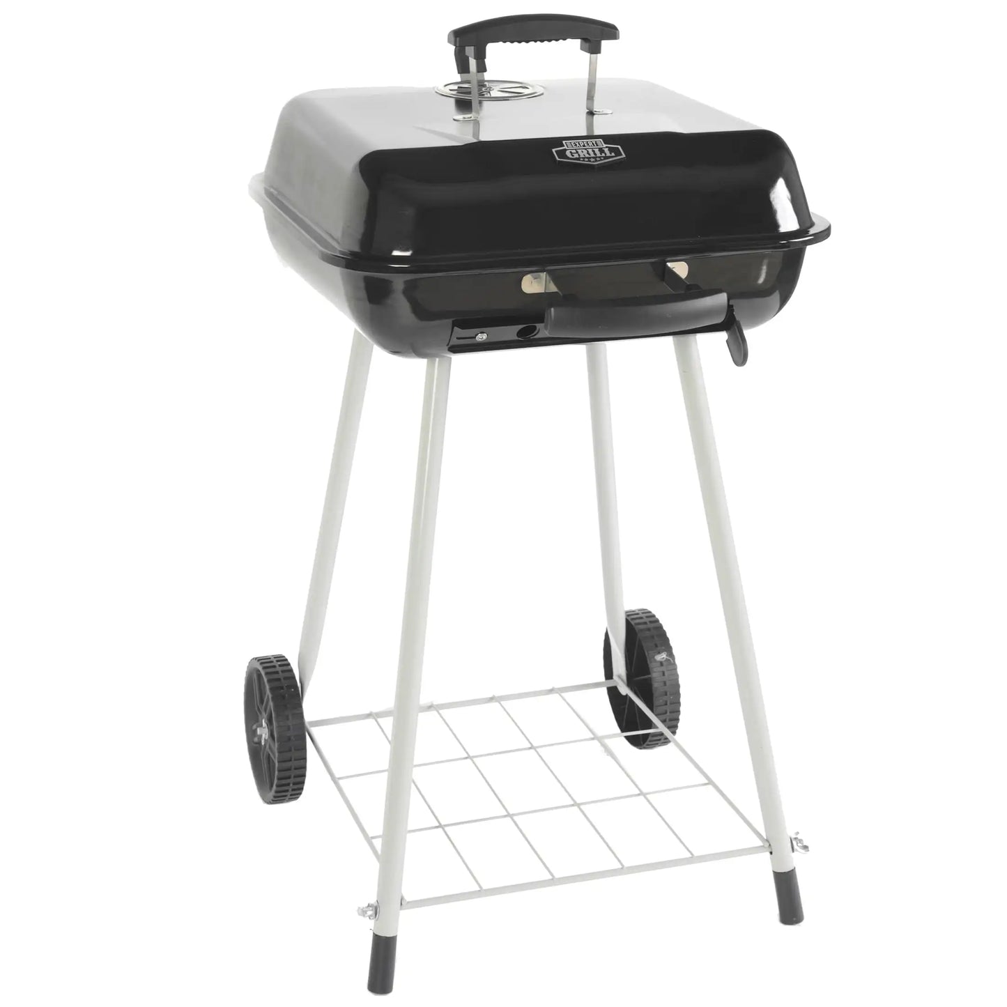 17.5" Square Steel Charcoal Grill with Wheels, Black