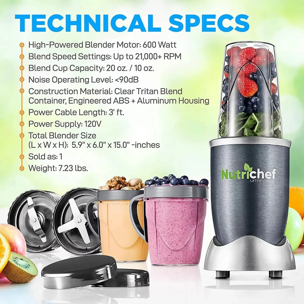 Electric Serve Blender - 600W Kitchen Countertop Mini Blender and Smoothies